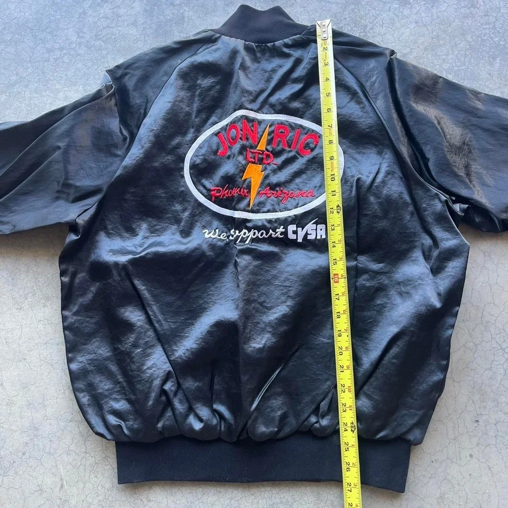 Vintage black satin bomber jacket Linda John Rick ltd Large